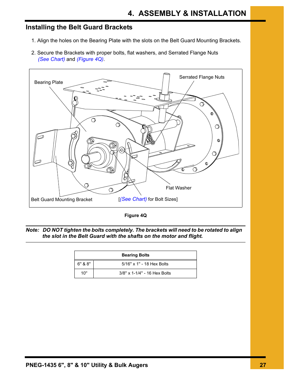 Installing the belt guard brackets, Assembly & installation | Grain Systems Custom, Utility and Bulk Tank Augers PNEG-1435 User Manual | Page 27 / 52