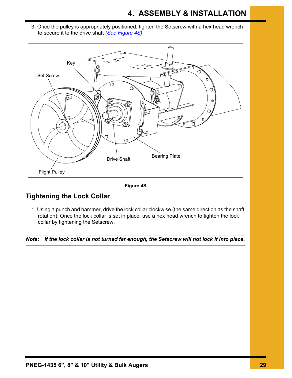 Tightening the lock collar, Assembly & installation | Grain Systems Custom, Utility and Bulk Tank Augers PNEG-1435 User Manual | Page 29 / 52