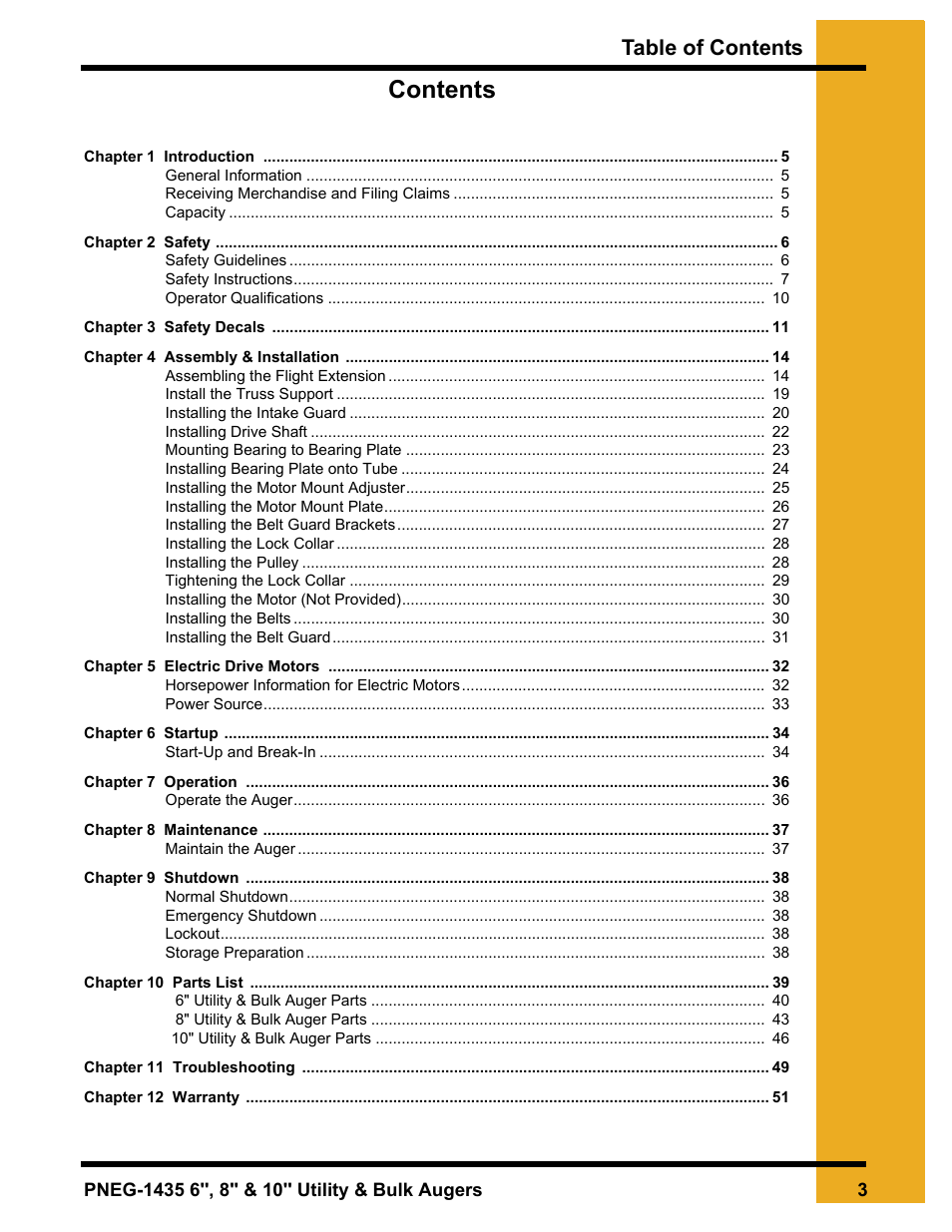 Grain Systems Custom, Utility and Bulk Tank Augers PNEG-1435 User Manual | Page 3 / 52