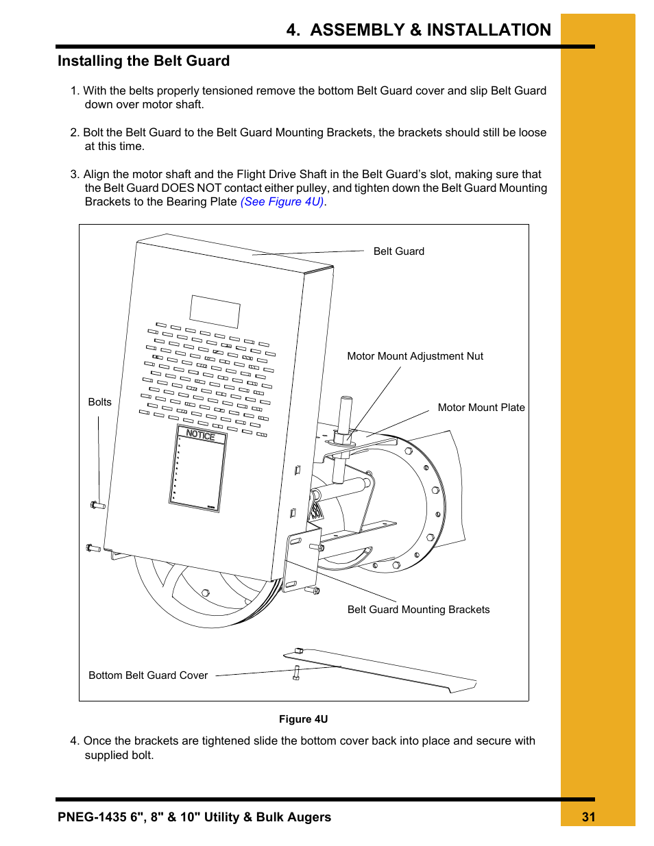 Installing the belt guard, Assembly & installation | Grain Systems Custom, Utility and Bulk Tank Augers PNEG-1435 User Manual | Page 31 / 52