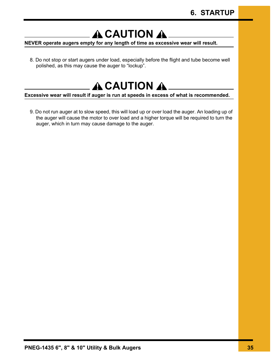 Caution | Grain Systems Custom, Utility and Bulk Tank Augers PNEG-1435 User Manual | Page 35 / 52