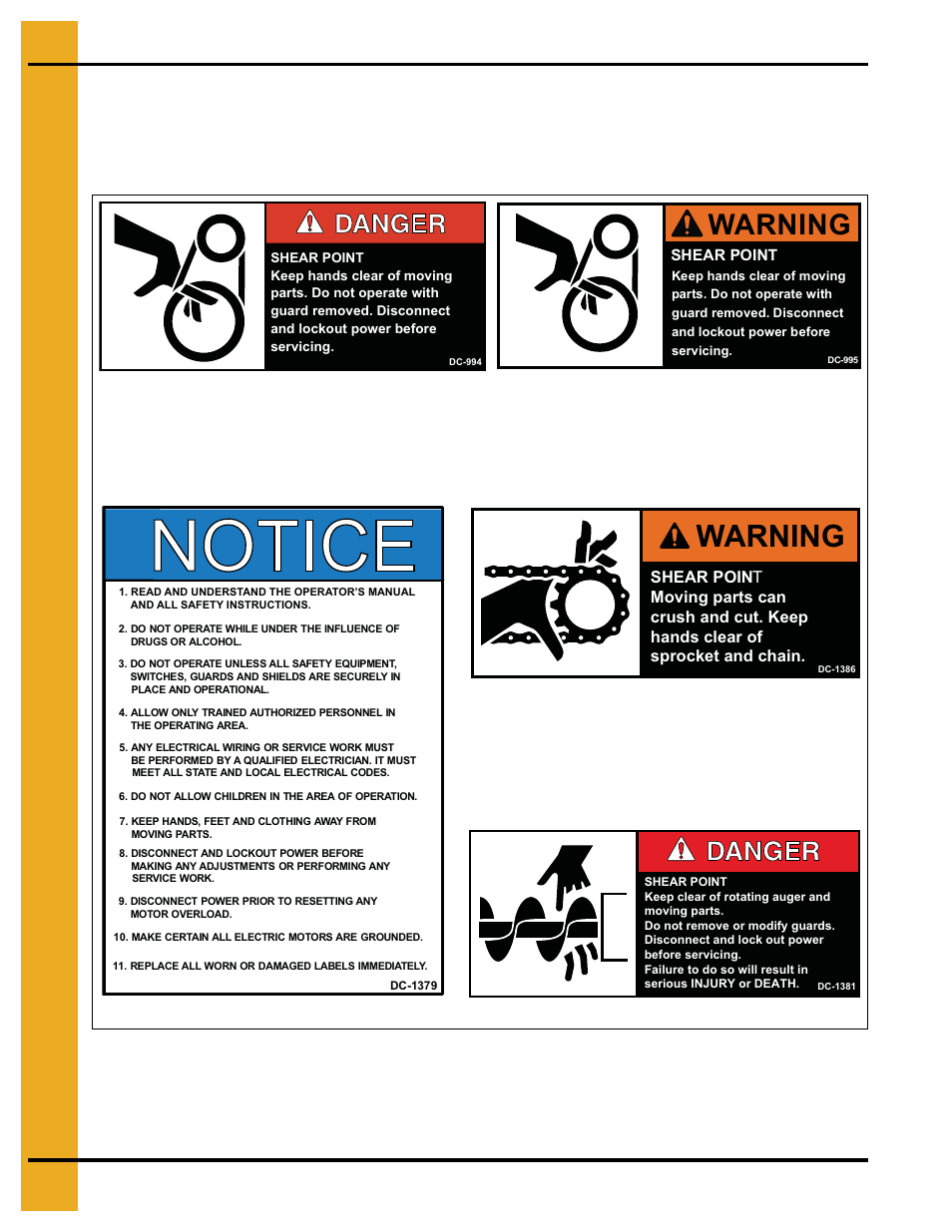 Decals, Chapter 2 decals, Safety decal location | Warning | Grain Systems Unload Augers PNEG-1735 User Manual | Page 10 / 38