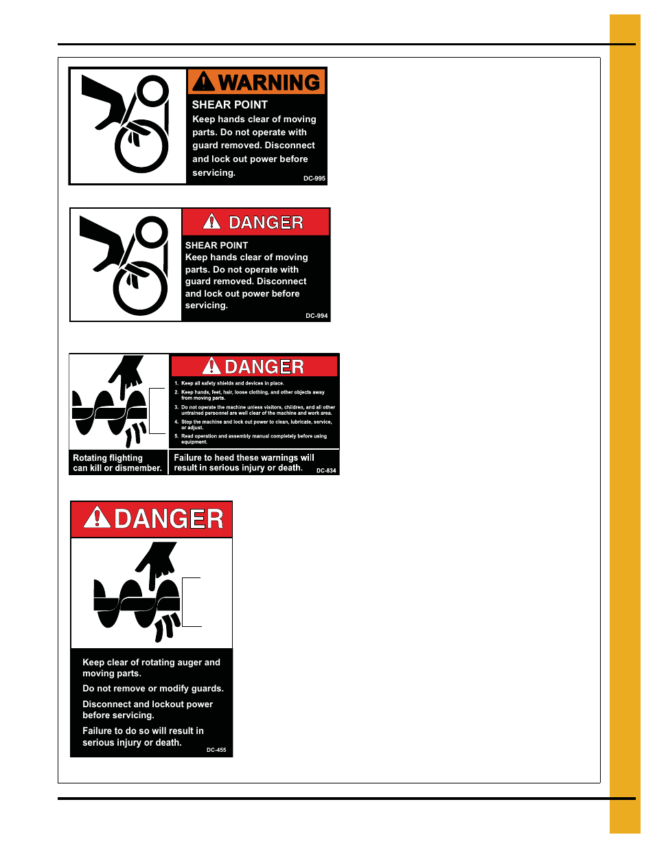 Warning, Safety decals | Grain Systems Custom, Utility and Bulk Tank Augers PNEG-195 User Manual | Page 11 / 24