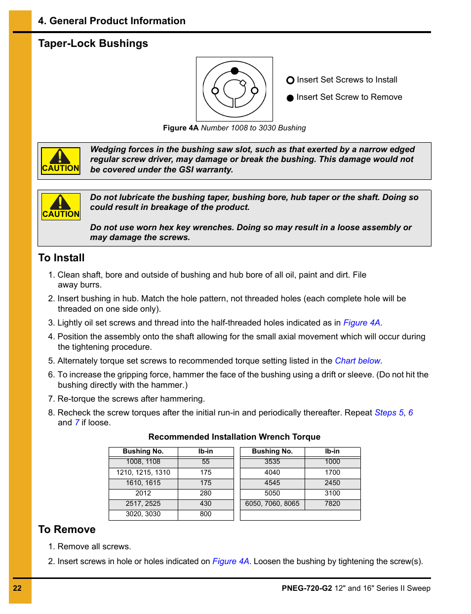 Taper-lock bushings, General product information | Grain Systems Bucket Elevtors, Conveyors, Series II Sweeps PNEG-720-G2 User Manual | Page 22 / 120