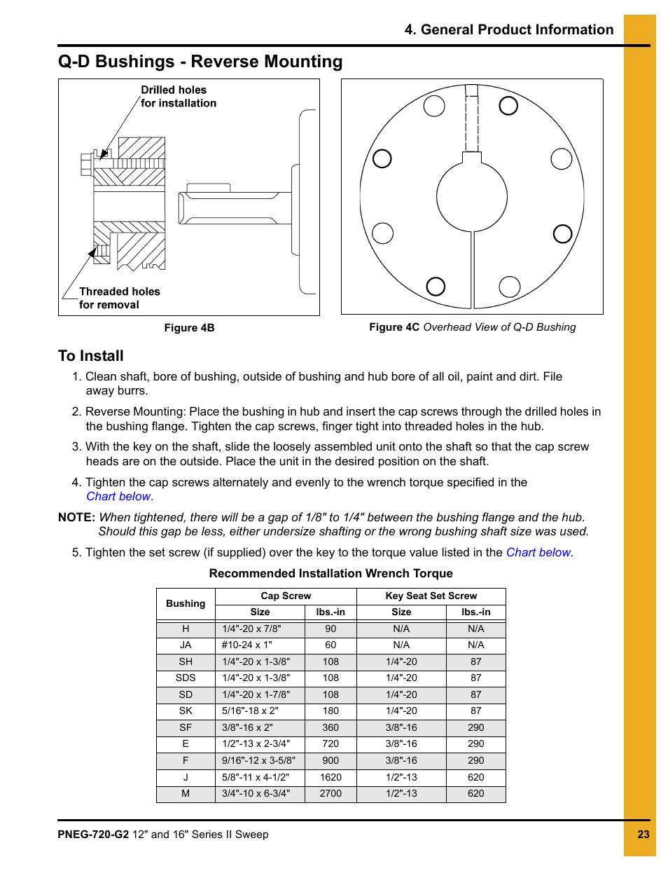 Q-d bushings - reverse mounting, General product information | Grain Systems Bucket Elevtors, Conveyors, Series II Sweeps PNEG-720-G2 User Manual | Page 23 / 120