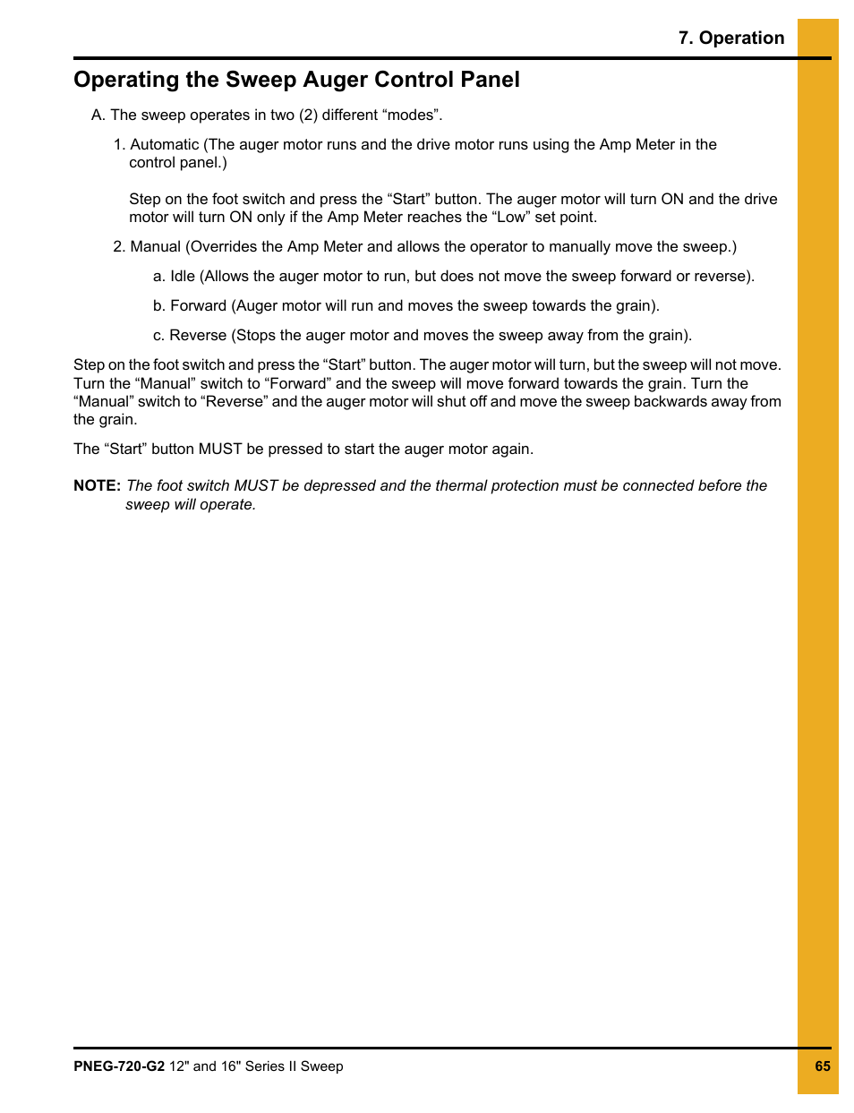 Operating the sweep auger control panel | Grain Systems Bucket Elevtors, Conveyors, Series II Sweeps PNEG-720-G2 User Manual | Page 65 / 120