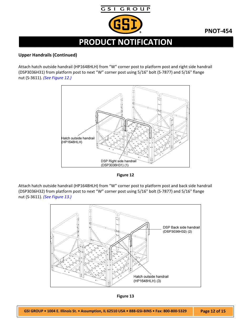 Product notification, Pnot‐454 | Grain Systems Bucket Elevtors, Conveyors, Series II Sweeps PNOT-454 User Manual | Page 12 / 15