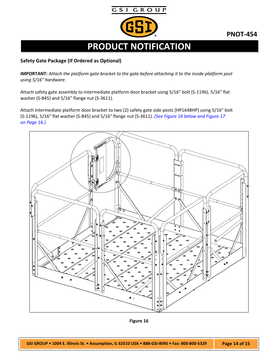 Product notification, Pnot‐454 | Grain Systems Bucket Elevtors, Conveyors, Series II Sweeps PNOT-454 User Manual | Page 14 / 15