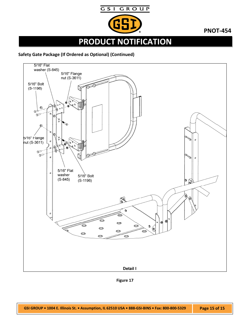 Product notification, Pnot‐454 | Grain Systems Bucket Elevtors, Conveyors, Series II Sweeps PNOT-454 User Manual | Page 15 / 15