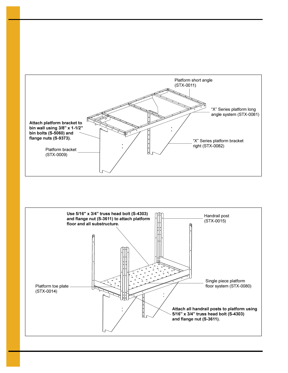 Roof stair only eave platform sub-assemblies, X” series platform assembly | Grain Systems Bin Accessories PNEG-1738 User Manual | Page 42 / 54