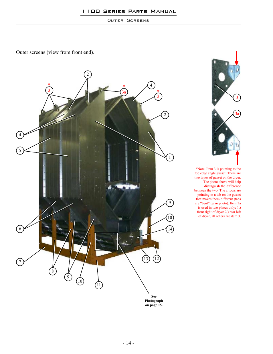 1100 series parts manual, Outer screens, Outer screens (view from front end) | Grain Systems PNEG-1363 User Manual | Page 14 / 75