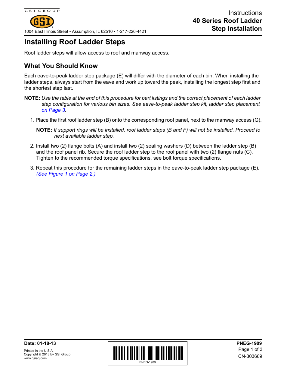 Grain Systems Bin Accessories PNEG-1909 User Manual | 3 pages