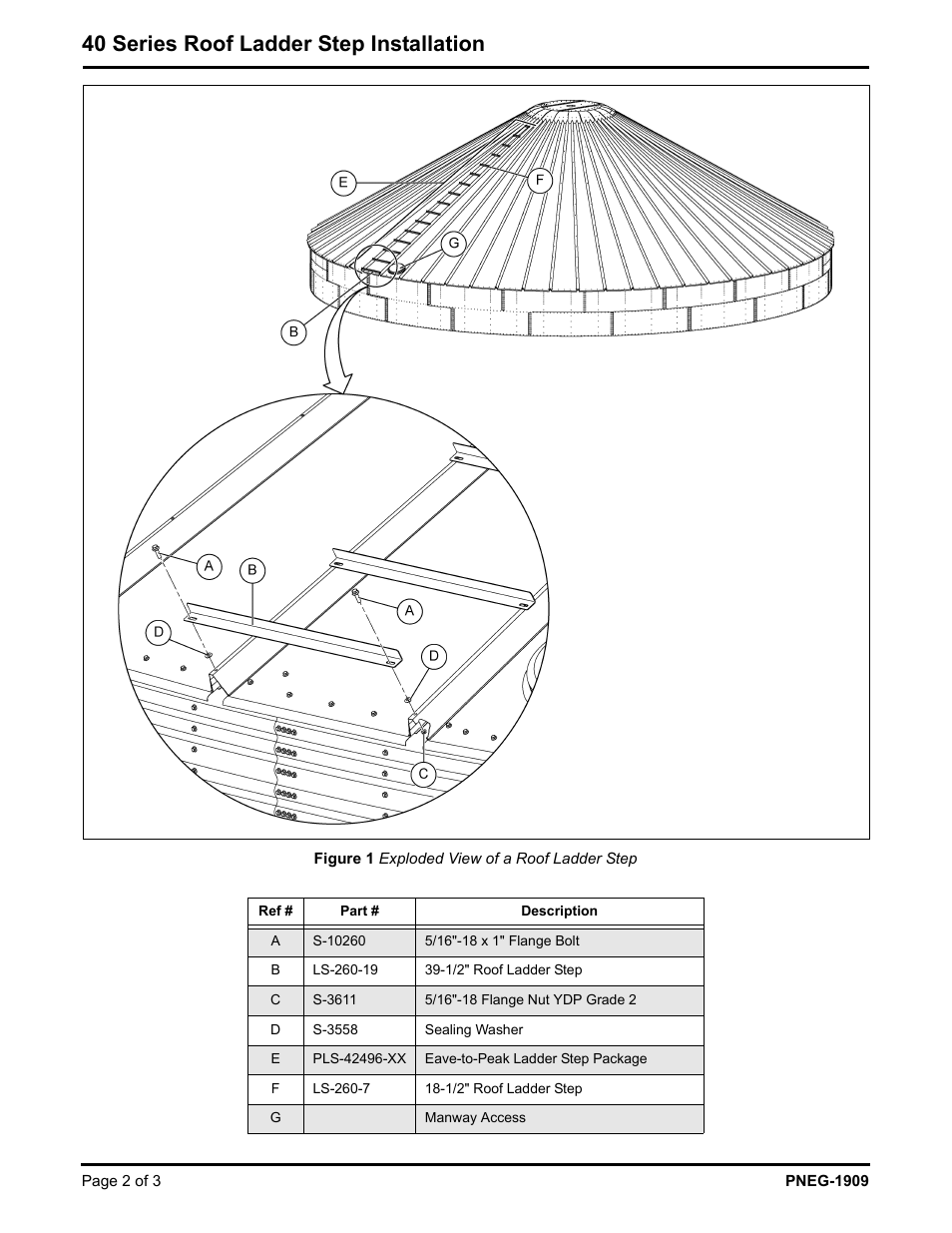 40 series roof ladder step installation | Grain Systems Bin Accessories PNEG-1909 User Manual | Page 2 / 3