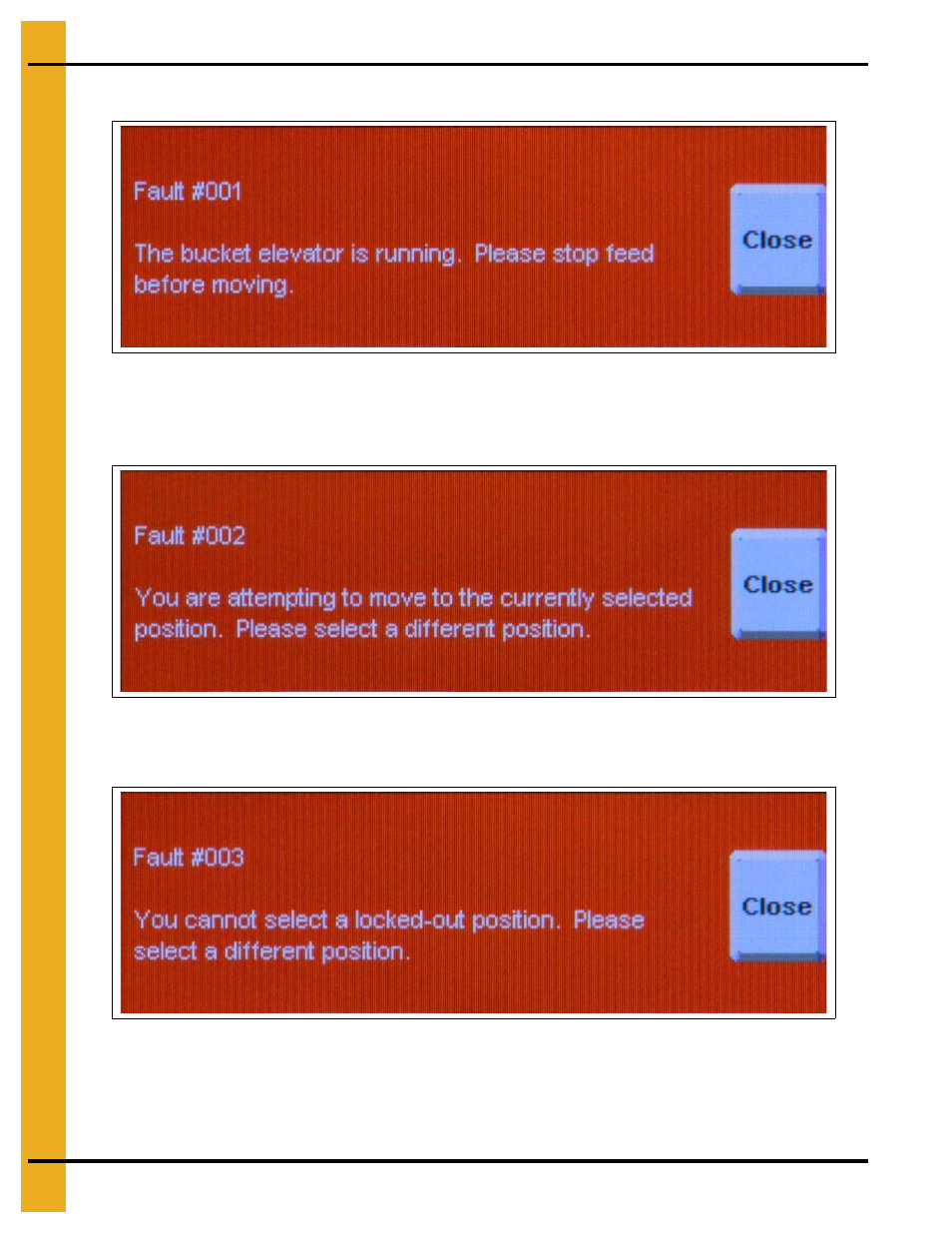 Troubleshooting, Chapter 7 troubleshooting, Error messages | Grain Systems Bucket Elevtors, Conveyors, Series II Sweeps PNEG-1895 User Manual | Page 52 / 62