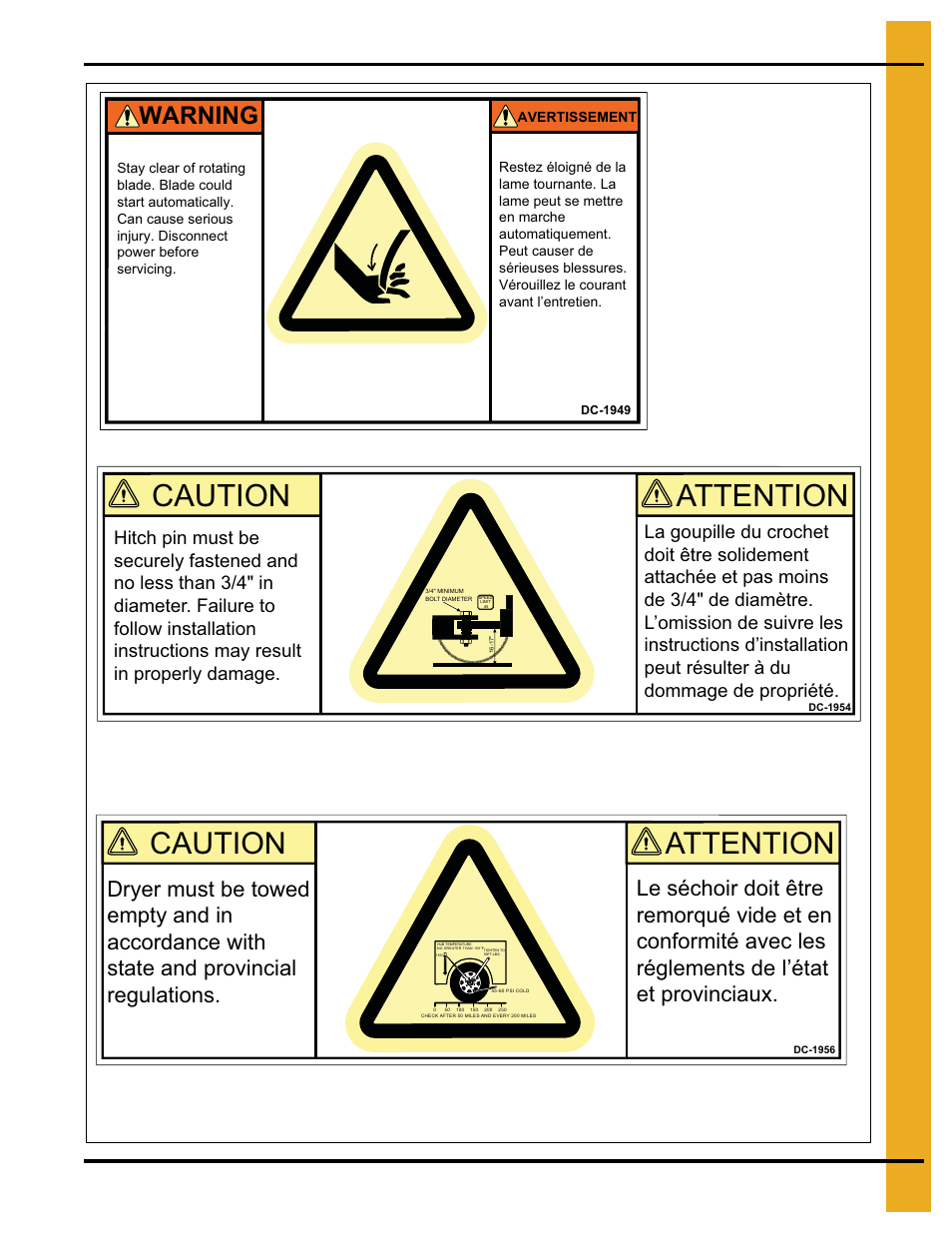 Attention caution, Warning, Decals | Grain Systems PNEG-1702 User Manual | Page 13 / 142