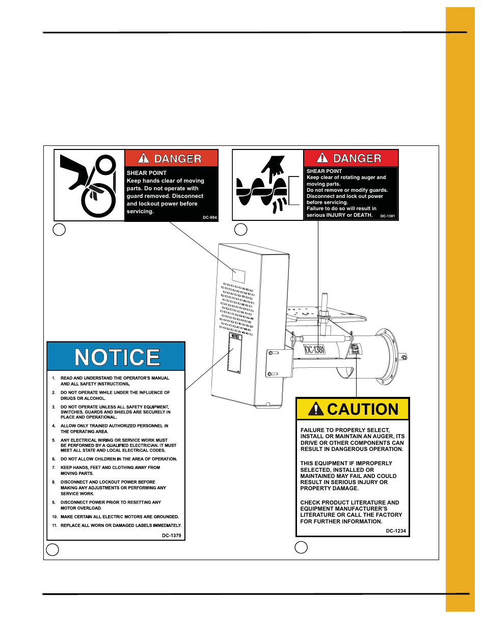 Caution, Safety decals | Grain Systems Custom, Utility and Bulk Tank Augers PNEG-1445 User Manual | Page 11 / 54