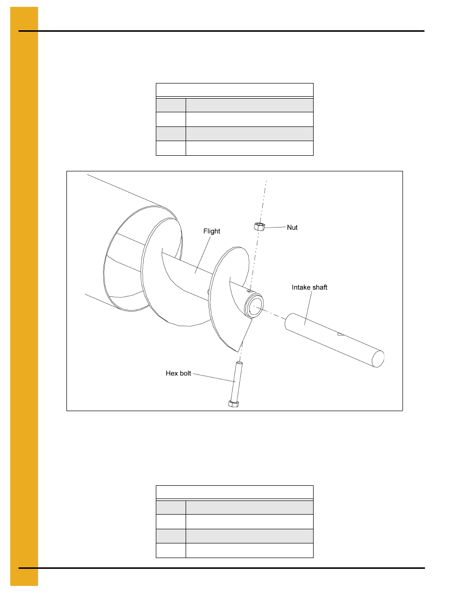 Ad to, Standard assembly without bearings (continued), Assemblies with internal bearings | Grain Systems Custom, Utility and Bulk Tank Augers PNEG-1445 User Manual | Page 22 / 54