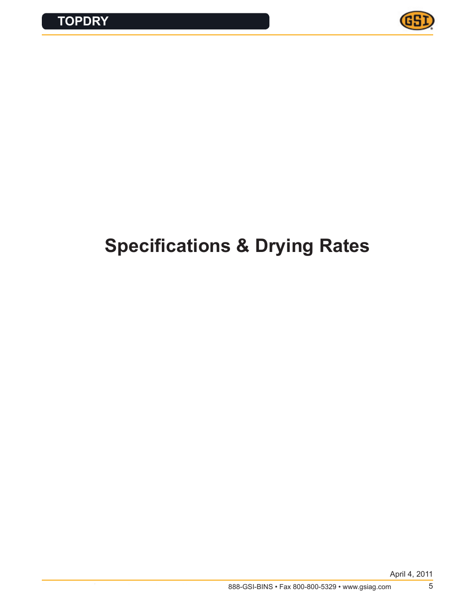 Specifications & drying rates | Grain Systems PNEG-566 User Manual | Page 5 / 11