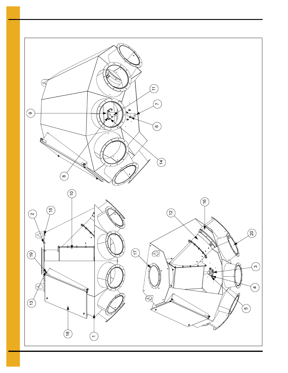 14" 6 hole, 45° distributor assembly (dfb14645g), Parts list | Grain Systems Bucket Elevtors, Conveyors, Series II Sweeps PNEG-1385 User Manual | Page 46 / 52