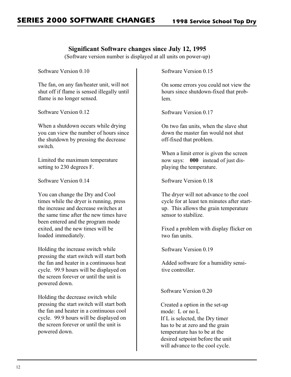 Series 2000 software changes | Grain Systems PNEG-692 User Manual | Page 12 / 24