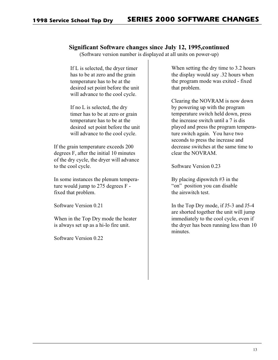 Series 2000 software changes | Grain Systems PNEG-692 User Manual | Page 13 / 24