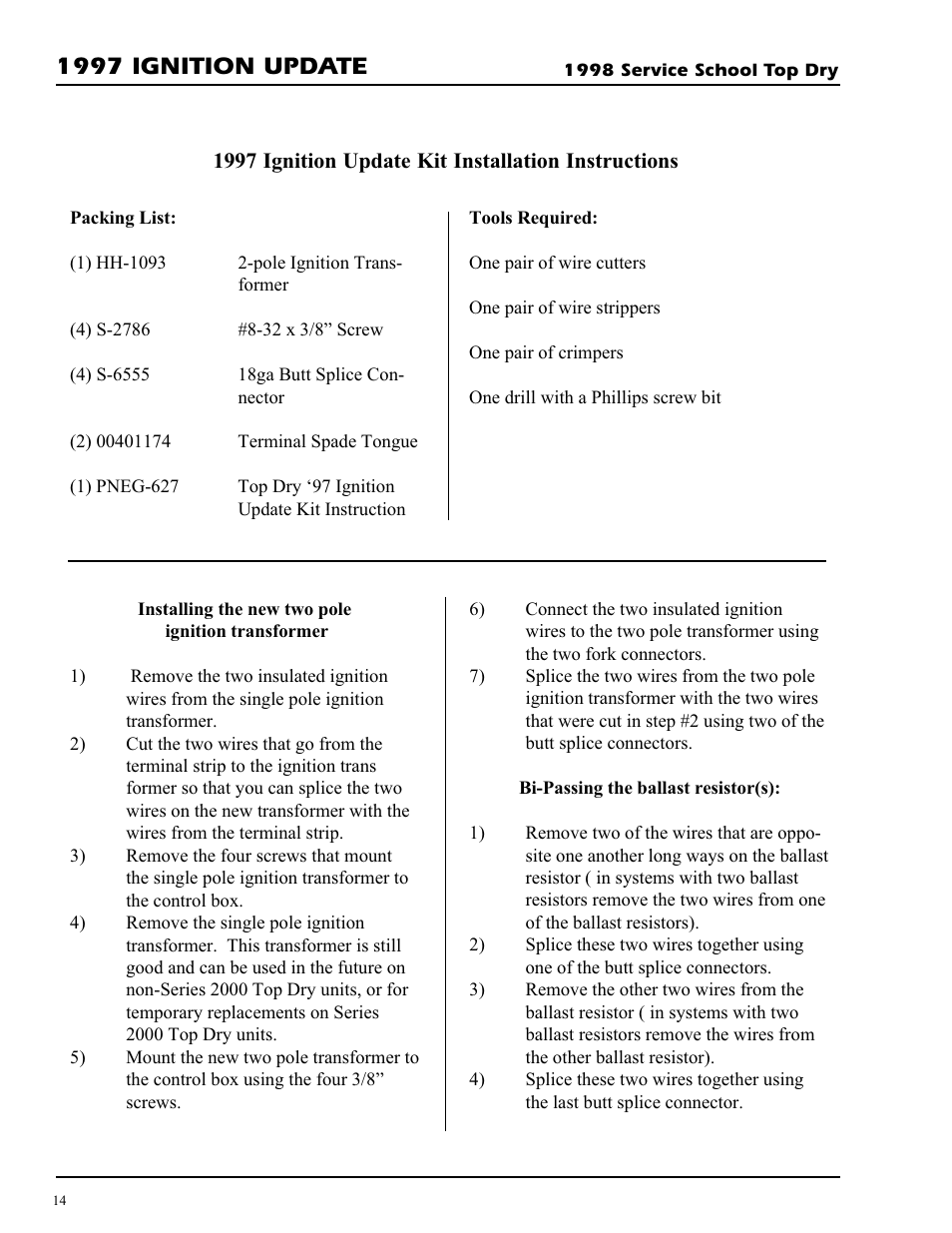 1997 ignition update | Grain Systems PNEG-692 User Manual | Page 14 / 24