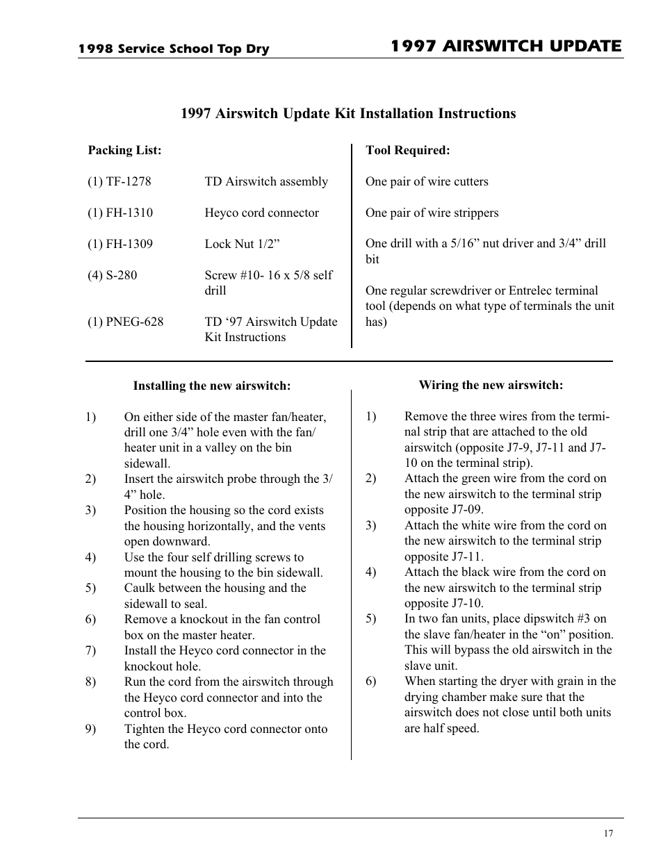 1997 airswitch update | Grain Systems PNEG-692 User Manual | Page 17 / 24