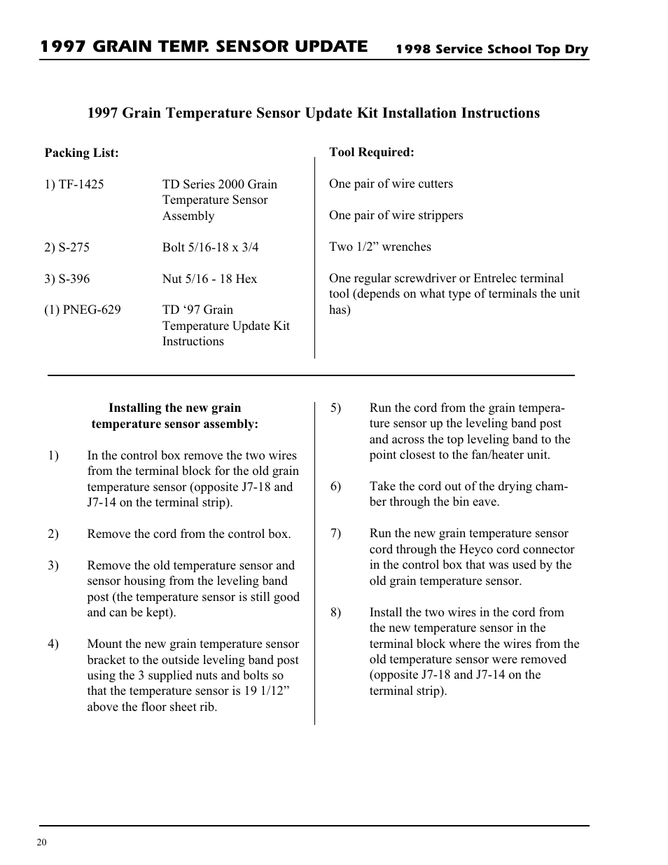 1997 grain temp. sensor update | Grain Systems PNEG-692 User Manual | Page 20 / 24