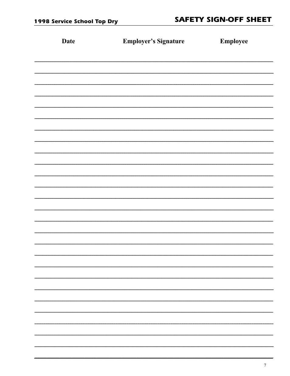 Safety sign-off sheet, Date employers signature employee | Grain Systems PNEG-692 User Manual | Page 7 / 24