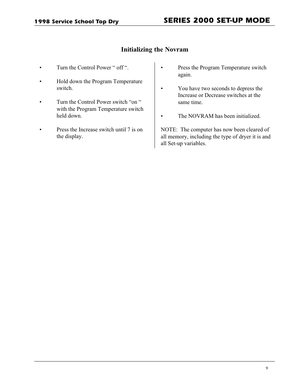 Series 2000 set-up mode | Grain Systems PNEG-692 User Manual | Page 9 / 24