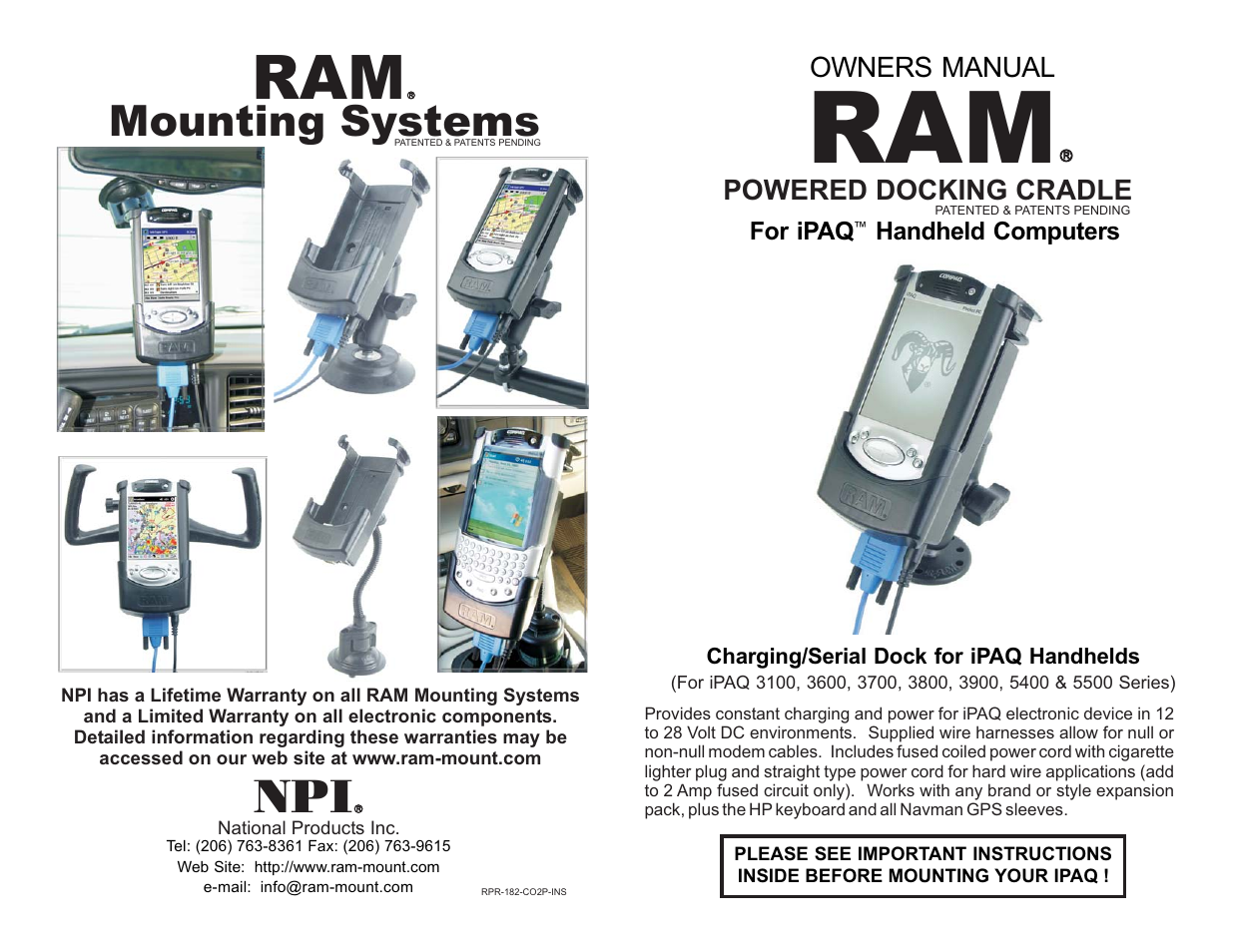 RAM Mount RAM iPaq PDA Powered Docking User Manual | 2 pages