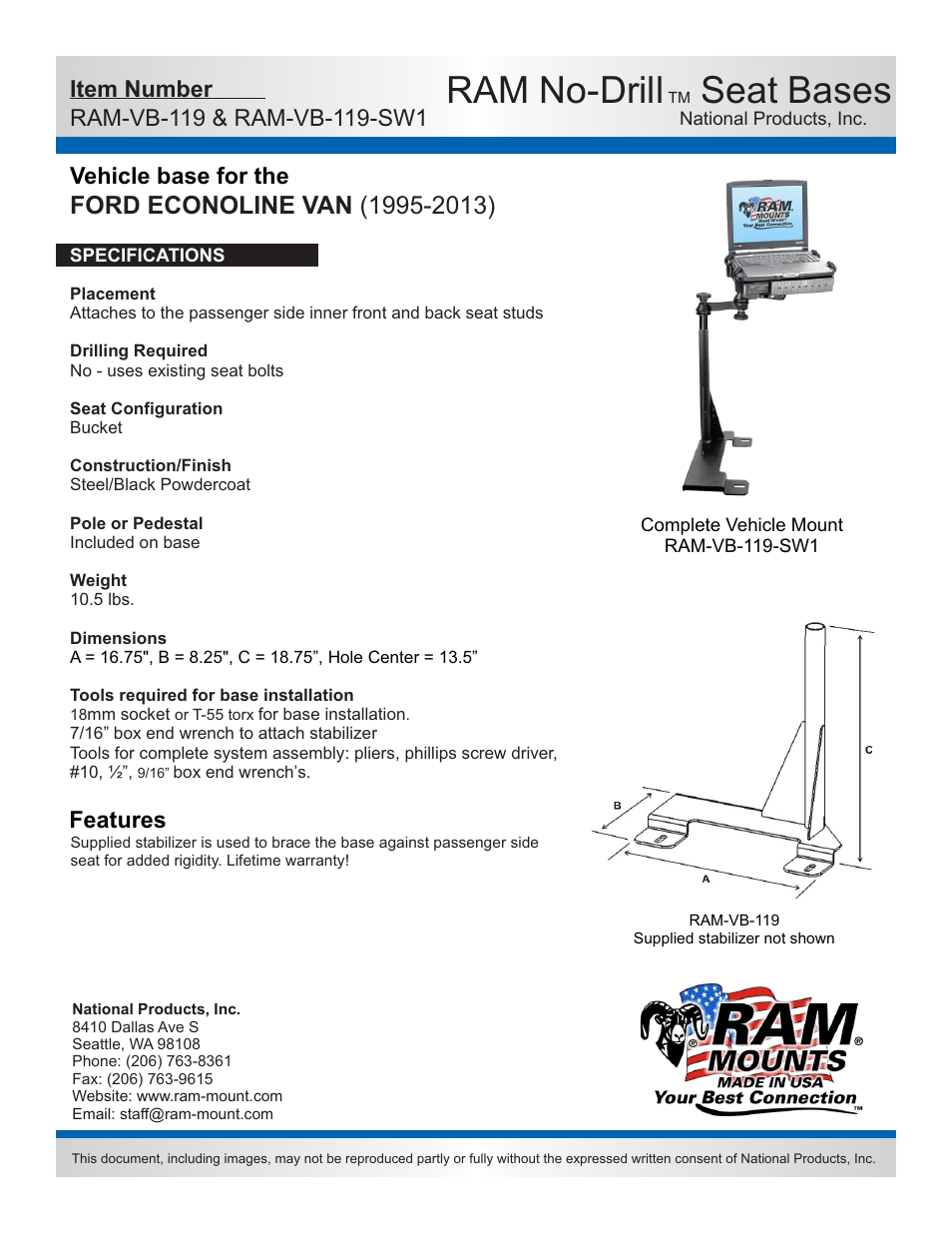 RAM Mount RAM-VB-119-SW1 User Manual | 2 pages