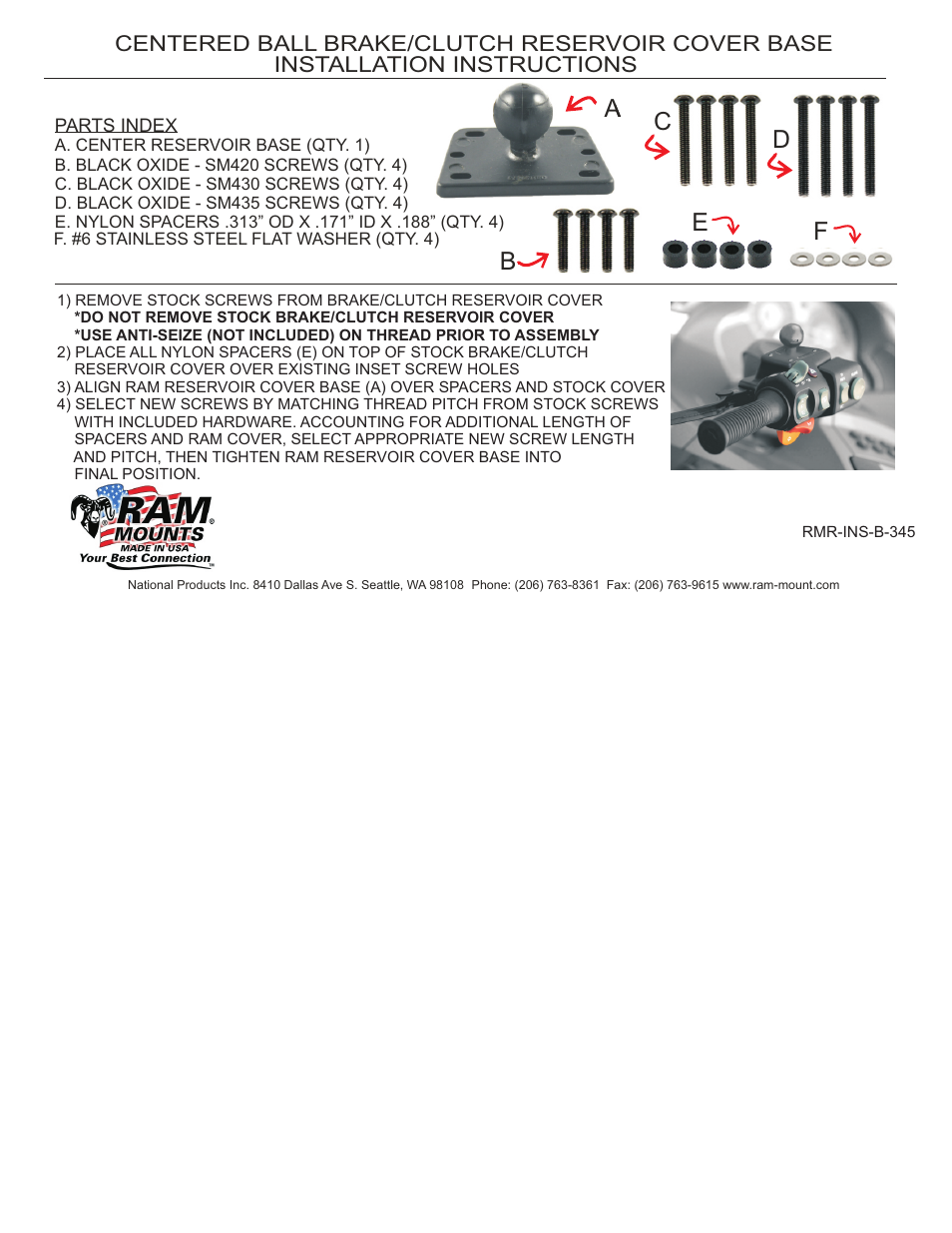 RAM Mount RAM-B-345U User Manual | 1 page