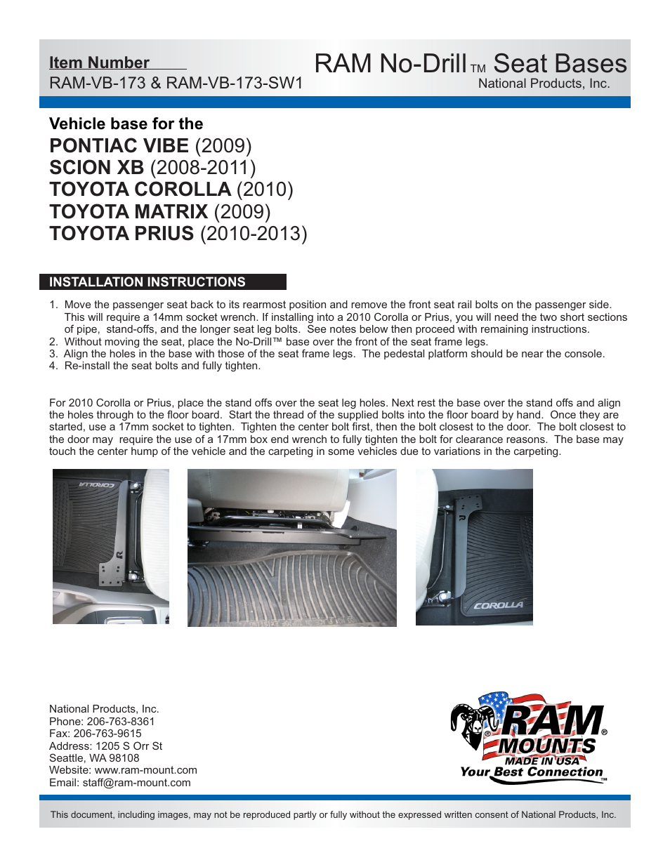 Ram no-drill, Seat bases | RAM Mount RAM-VB-173-SW1 User Manual | Page 2 / 2