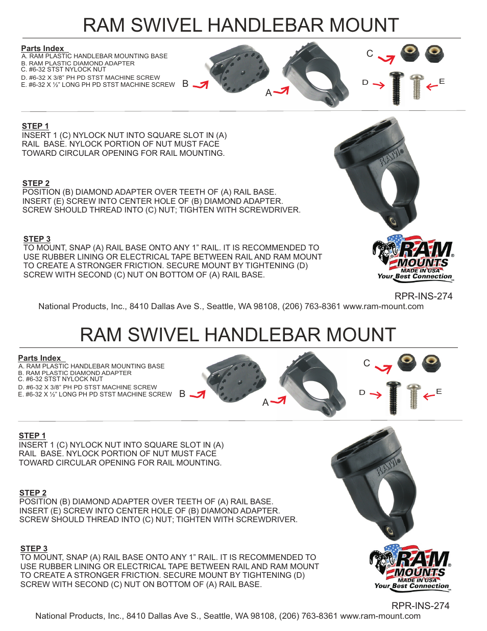 RAM Mount RAP-274 User Manual | 1 page