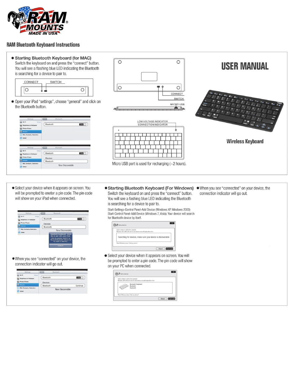 RAM Mount RAM Bluetooth Keyboard User Manual | 2 pages