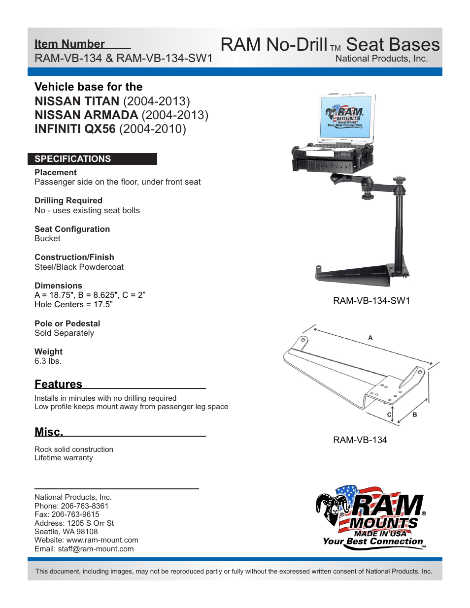 RAM Mount RAM-VB-134-SW1 User Manual | 2 pages