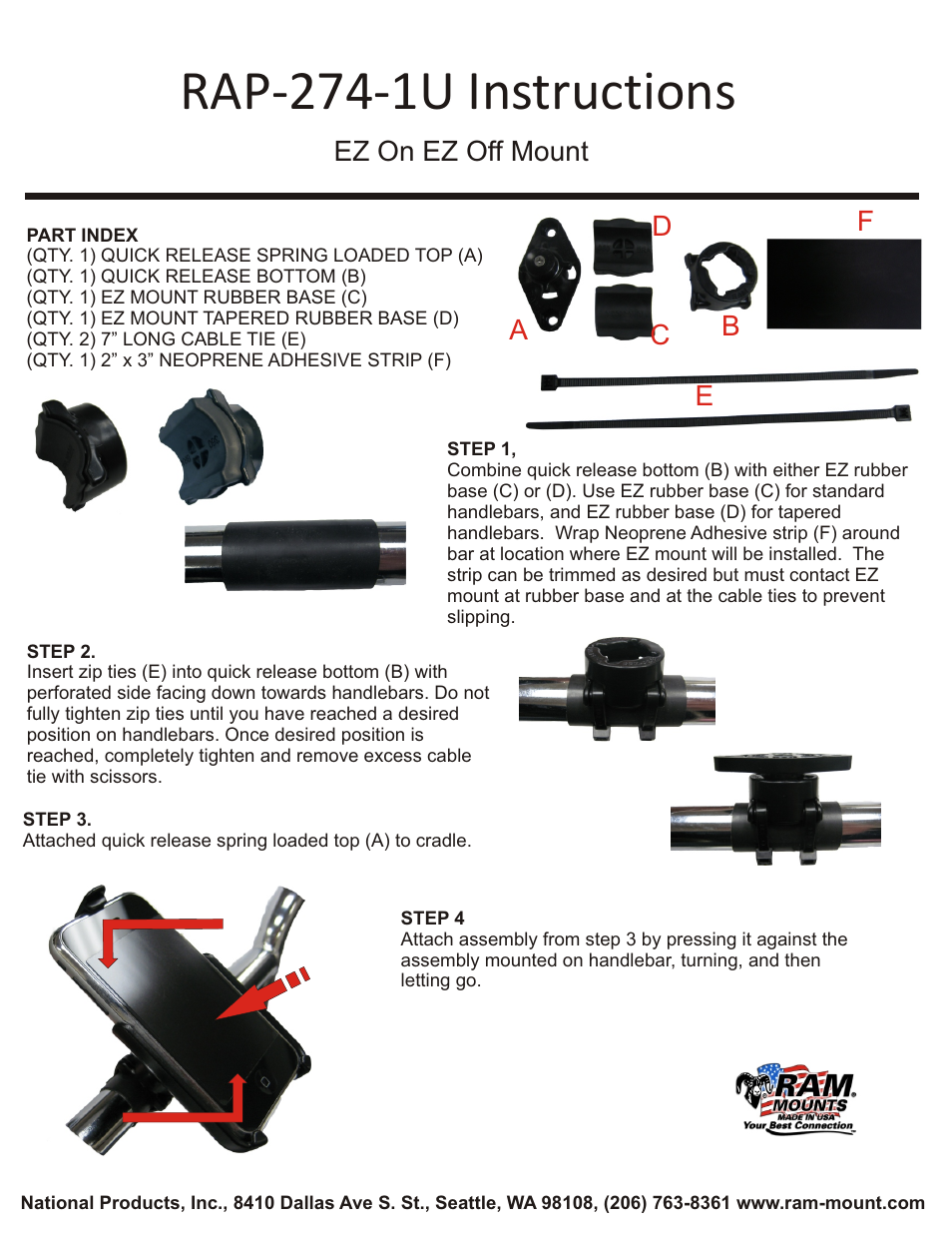 RAM Mount RAP-274-1U User Manual | 1 page