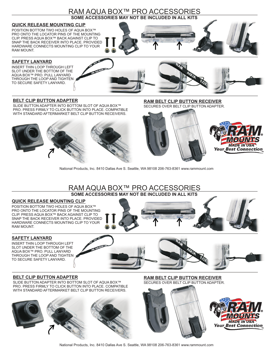 Ram aqua box™ pro accessories | RAM Mount AQUA BOX™ Pro 20 User Manual | Page 2 / 2