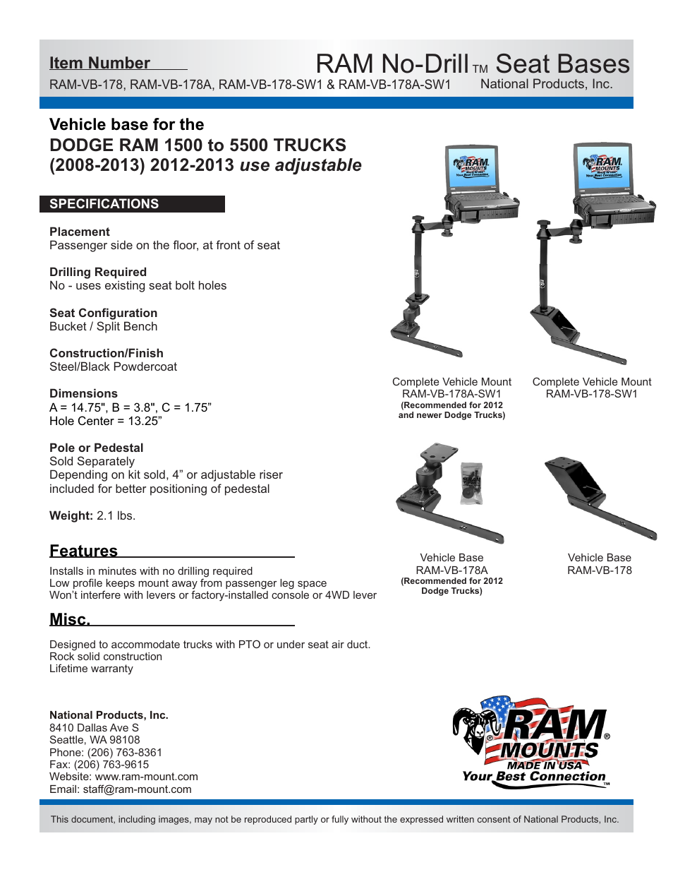 RAM Mount RAM-VB-178-SW1 User Manual | 2 pages