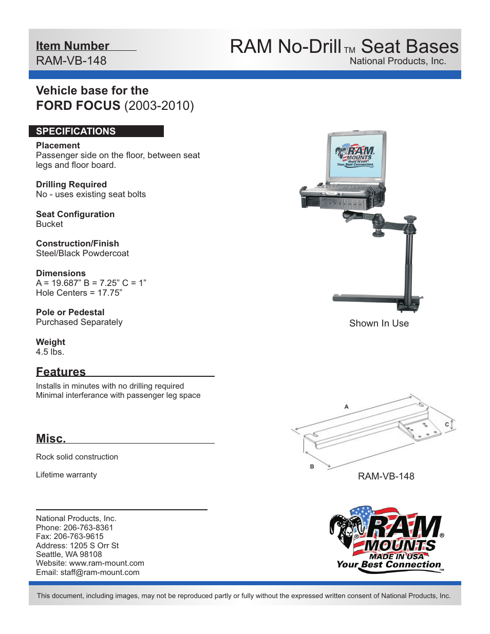 RAM Mount RAM-VB-148-SW1 User Manual | 2 pages