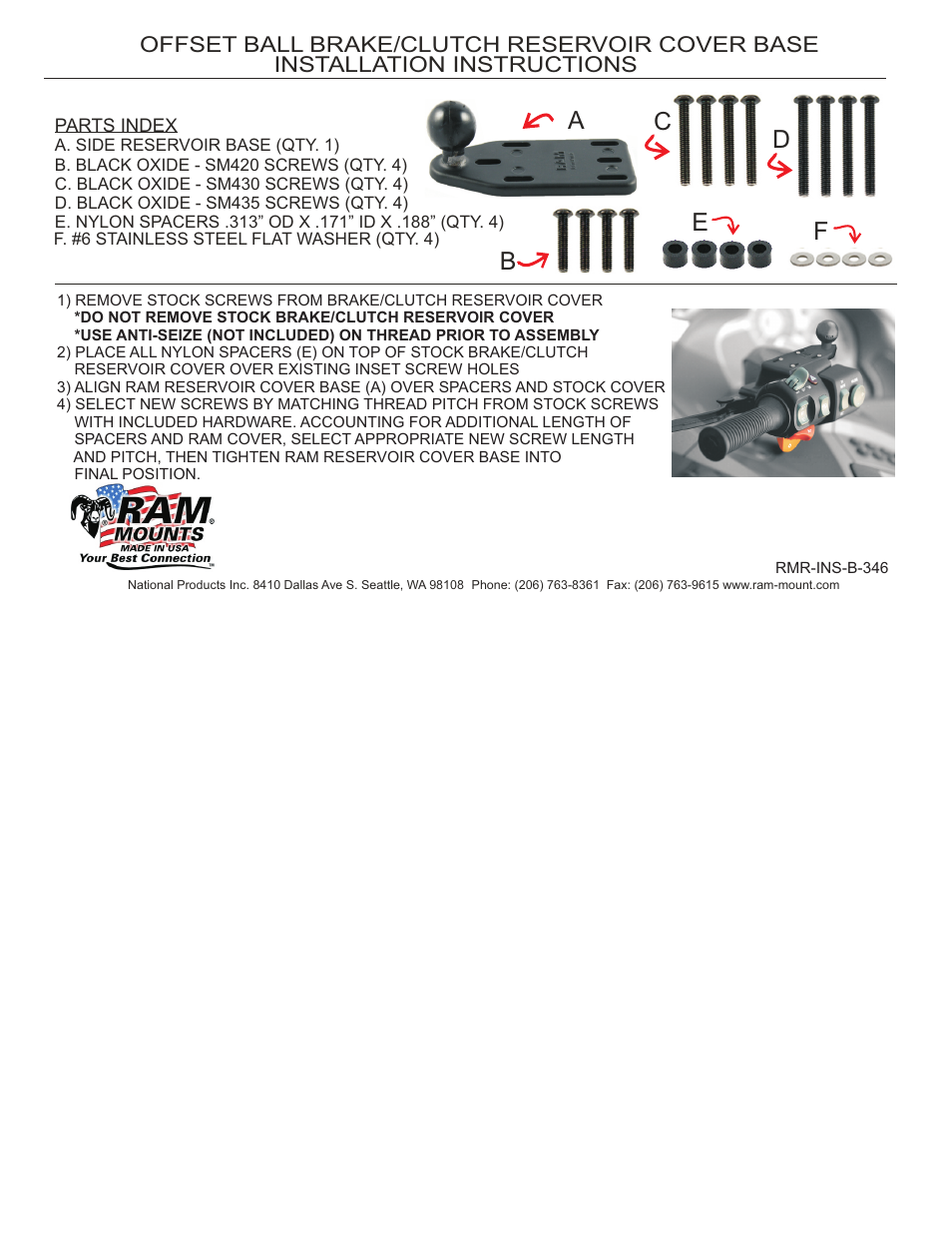 RAM Mount RAM-B-346U User Manual | 1 page