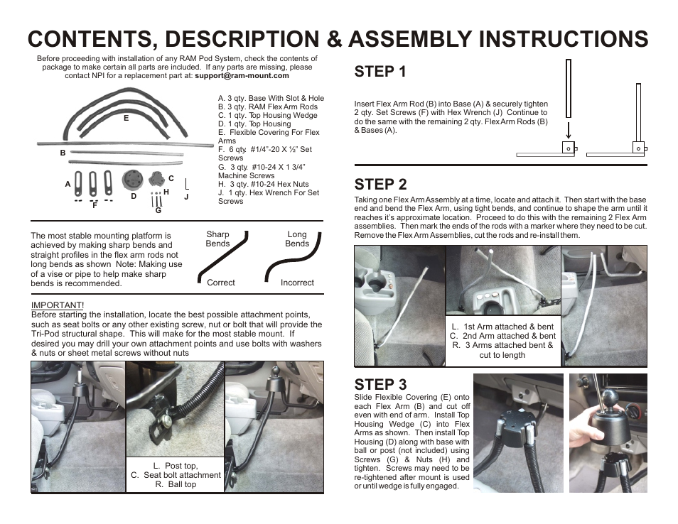 Contents, description & assembly instructions, Step 3 step 1, Step 2 | RAM Mount RAM-316 Series User Manual | Page 2 / 2