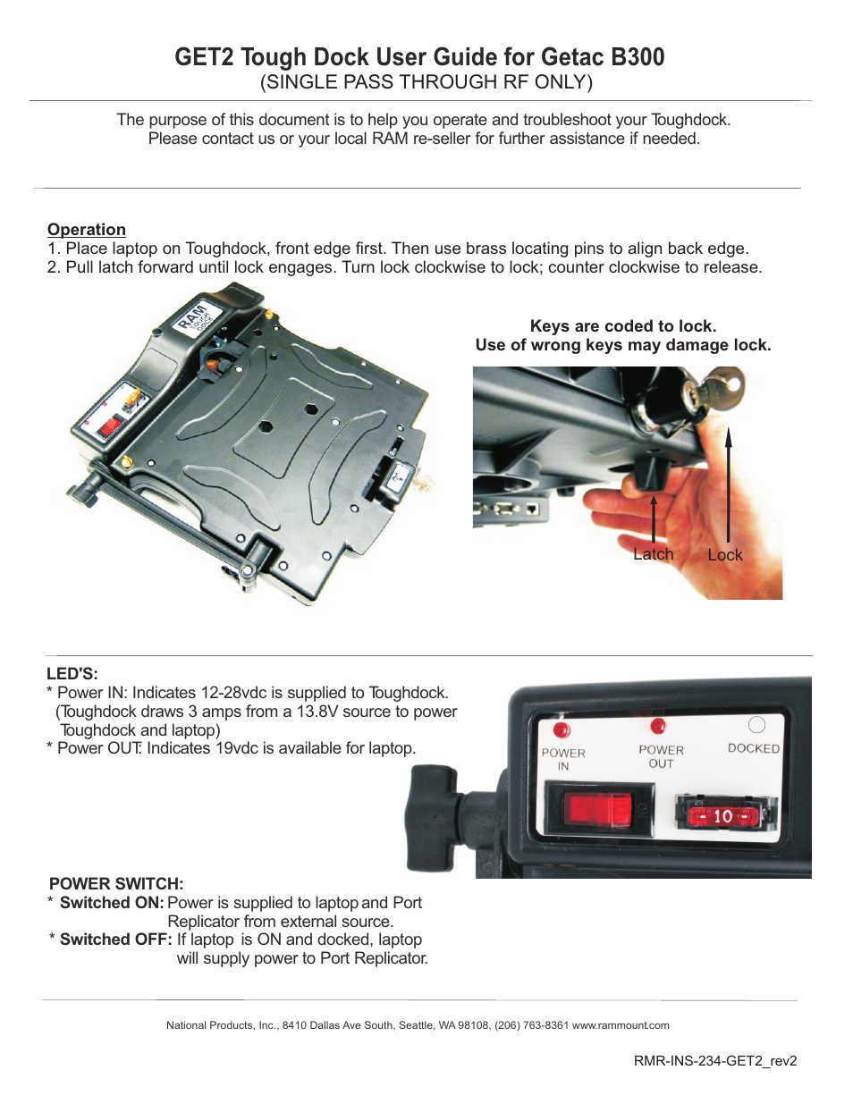 RAM Mount Tough Dock for Getac B300 User Manual | 2 pages