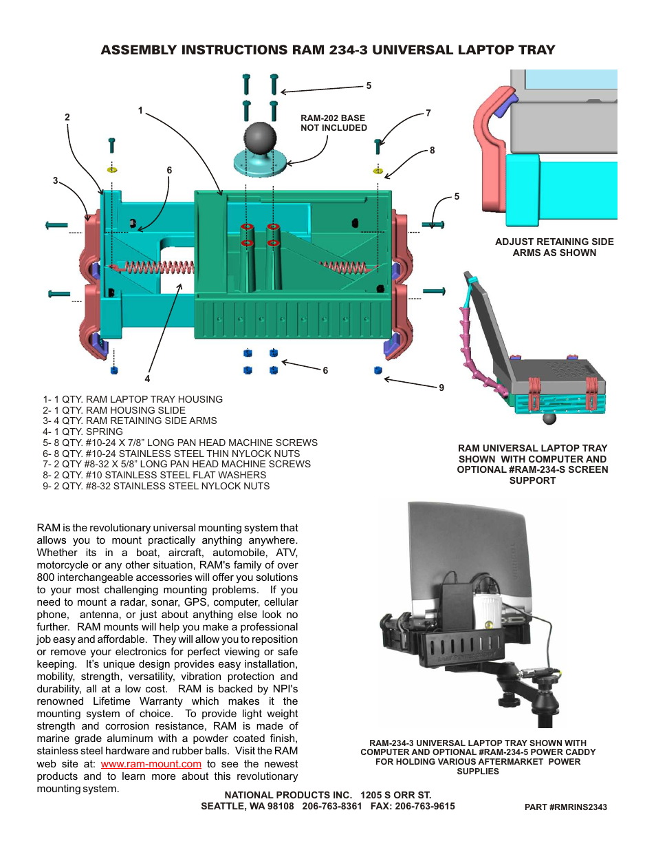 RAM Mount RAM-234-3 User Manual | 1 page