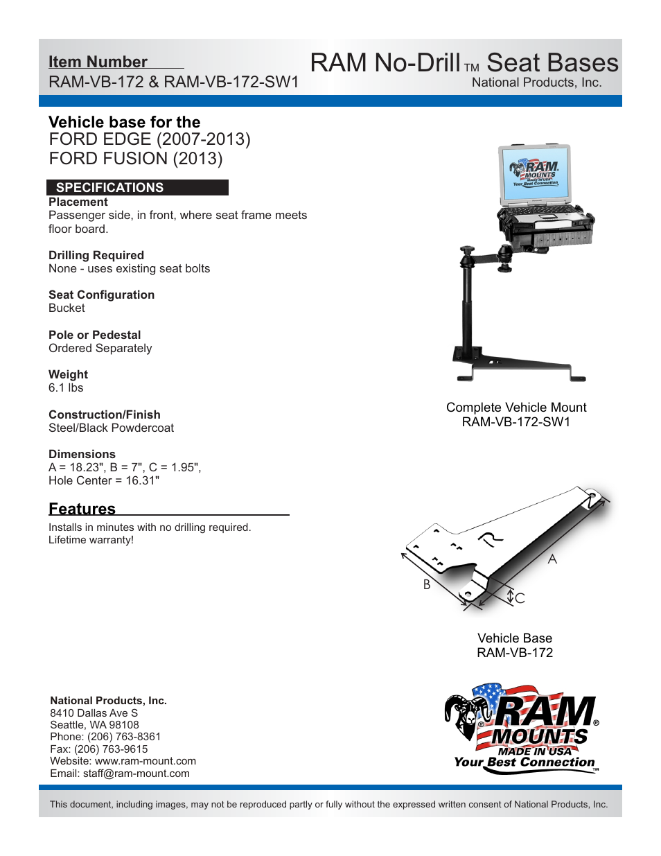 RAM Mount RAM-VB-172-SW1 User Manual | 2 pages