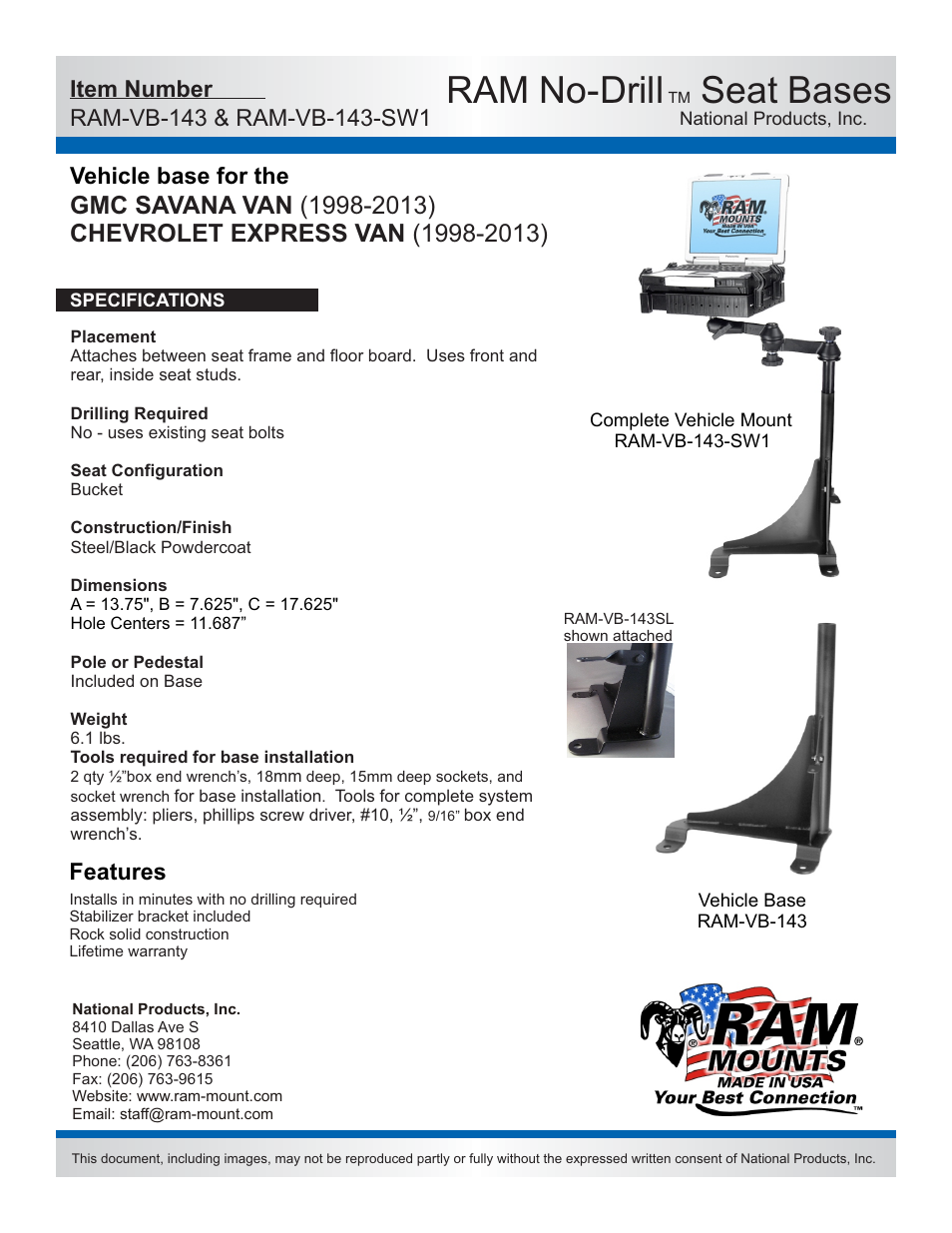 RAM Mount RAM-VB-143-SW1 User Manual | 2 pages