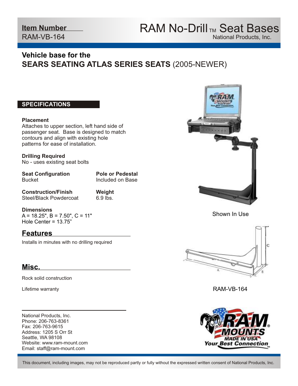 RAM Mount RAM-VB-164-SW1 User Manual | 2 pages