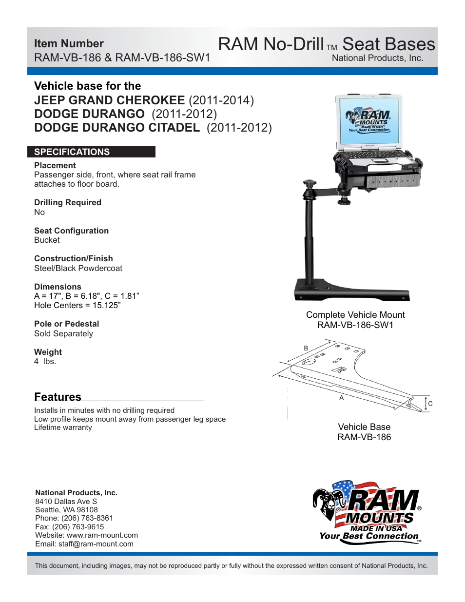 RAM Mount RAM-VB-186-SW1 User Manual | 2 pages