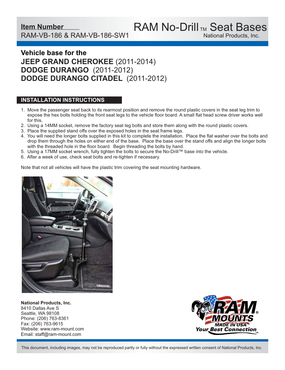 Ram no-drill, Seat bases | RAM Mount RAM-VB-186-SW1 User Manual | Page 2 / 2